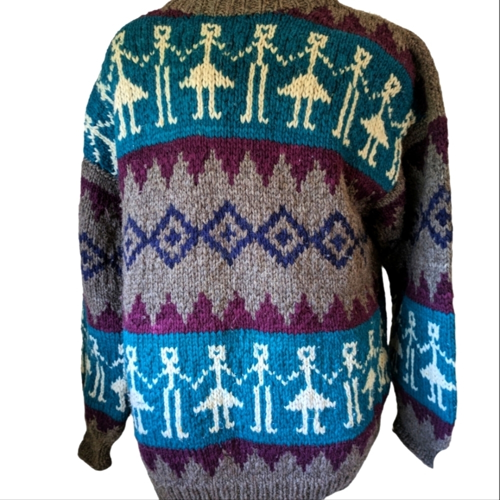 VTG Indigenous Sweater Nordic Print 100% Wool Pullover Sz XL  made in Ecuador